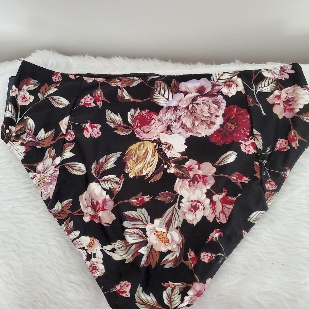 RACHEL Rachel Roy Black Floral Bikini Bottom 2X - Picture 5 of 7